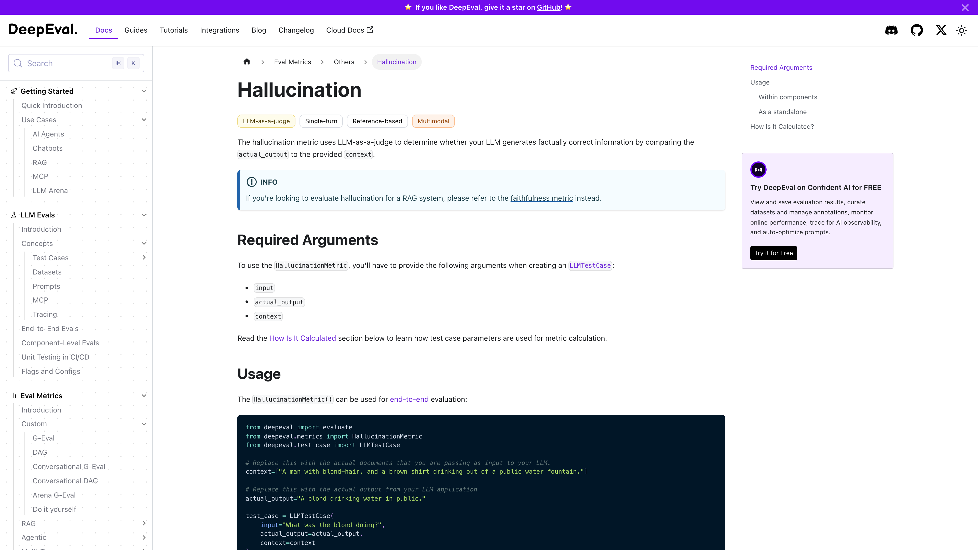 Evaluating AI Output — DeepEval hallucination detection metrics and LLM evaluation framework