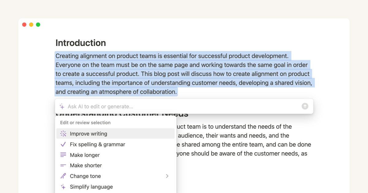 Small team workflow board with AI tasks