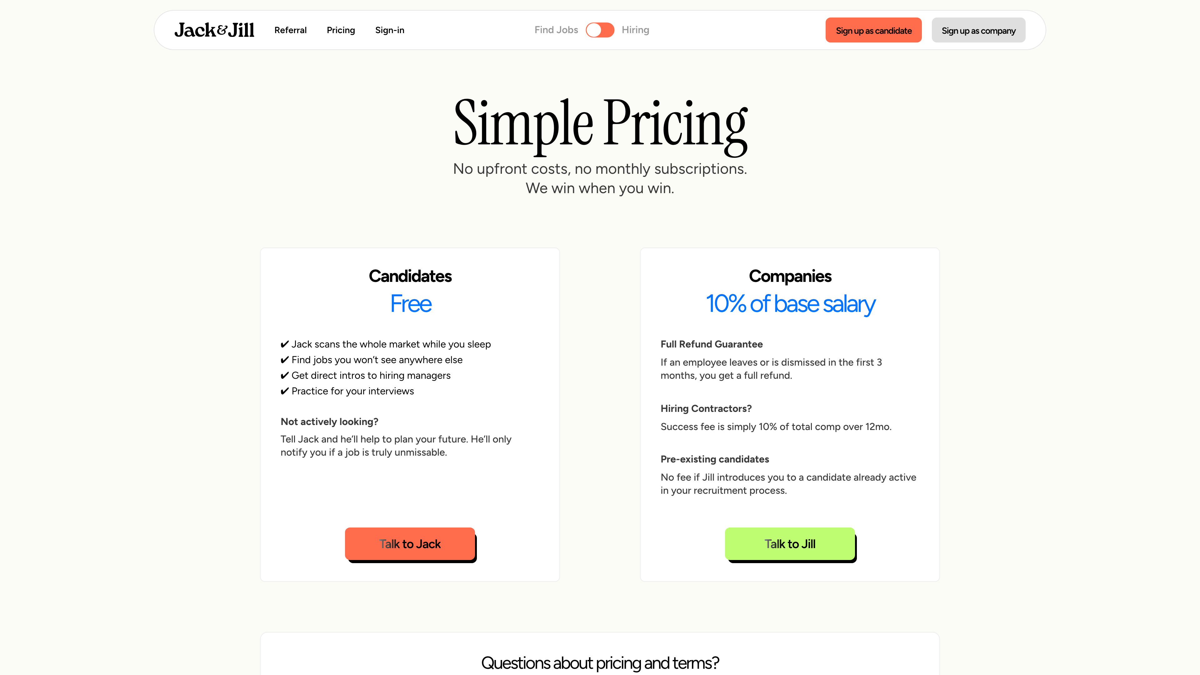 Jack & Jill section - Pricing & ROI