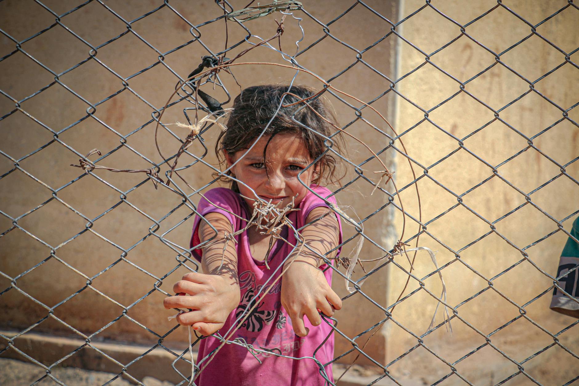 Girl looking through a wire fence representing a vulnerability — a barrier that appears solid but has exploitable gaps